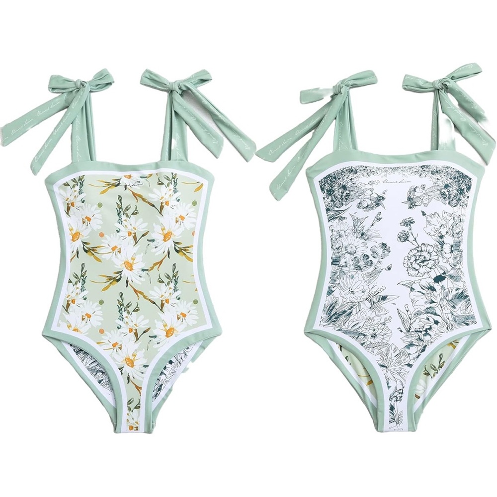 Vintage inspired Floral One-Piece Swimsuit with Square Neckline - Picture 4 of 8